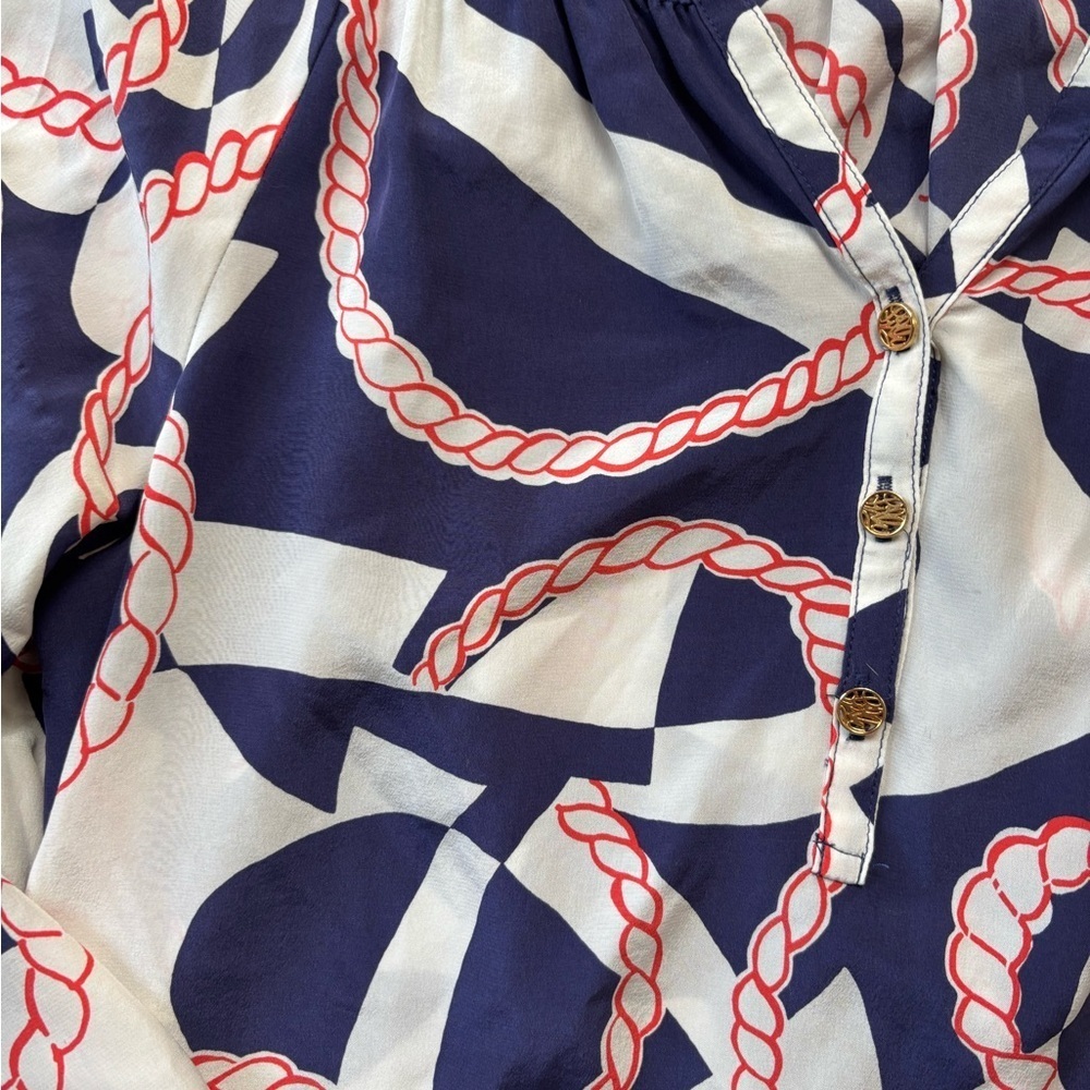 Lilly Pulitzer Elsa Blouse Navy Nautical Anchor Rope Booze Cruise Print SZ Small - Picture 4 of 8
